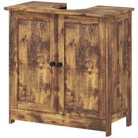 HOMCOM Bathroom Vanity Cabinet, Under Sink Bathroom Cabinet with 2 Doors and Adjustable Shelf, Rustic Brown