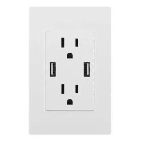USB Wall Outlet Dual 2.4A USB Wall Charger High Speed Duplex Wall Socket US Standard (Color: White)