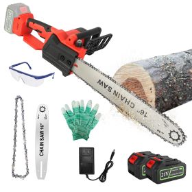 1Pc 16Inch Electric Cordless Chainsaw With 2Pcs 21V 3.0Ah Battery And Charger Brushless Battery Operated Handheld Chainsaw With Auto Oiler Safety (Color: Red)