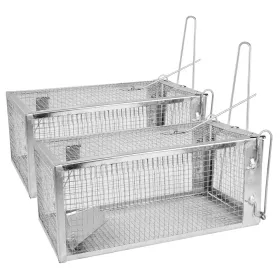 2 Pack Rat Trap Cage Humane Live Rodent Trap Cage Galvanized Iron Mice Mouse Control Bait Catch With Detachable U Shaped Rod (Option: Silver-2Pcs)