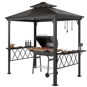 Outside Porch BBQ Cooking Pergola Canopy With 6 Hooks For Utensils And Double Venting Roof, Coffee (Color: Coffee)