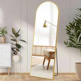 Floor Standing Mirror, Wall Mirror with Stand Aluminum Alloy Thin Frame,21''*64'' (Color: golden)