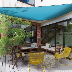 1Pc Shade Sail Patio Cover Shade Canopy Camping Sail Awning Sail Sunscreen Shelter Triangle Cover For Kindergarten Playground Outdoor (Option: Blue-L)